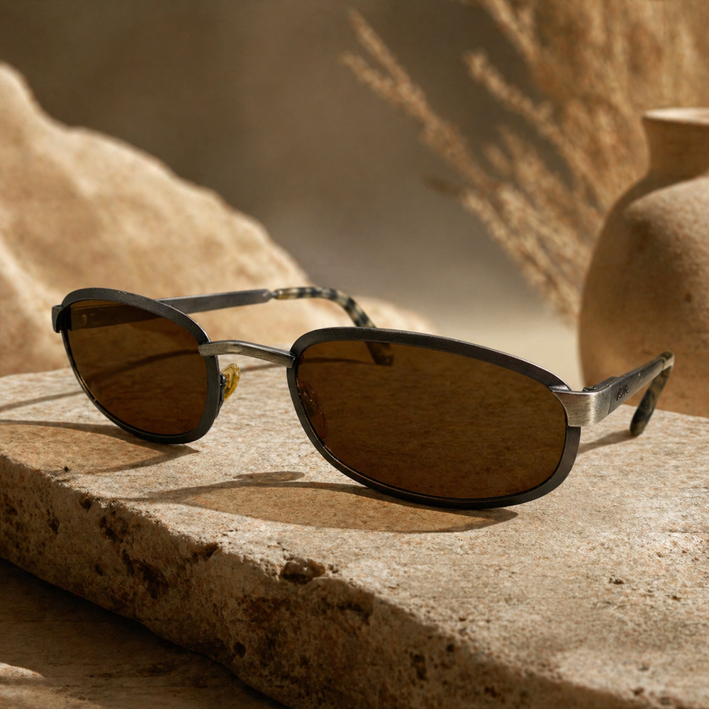 Vtg 90s Revo 1416/044 “City” Sunglasses Italy Gunmetal Brown Light Mirror Lenses